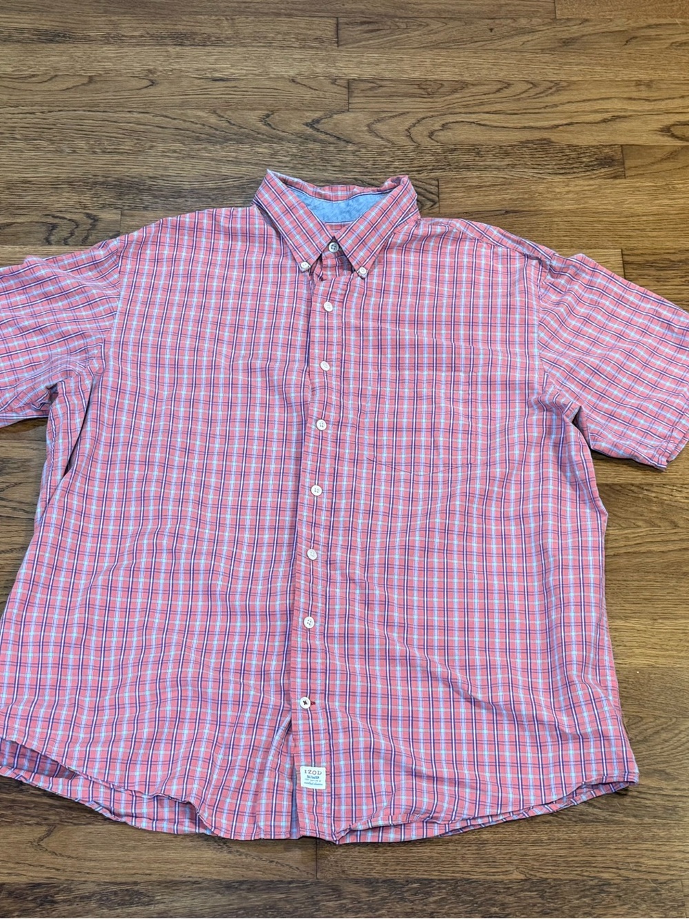 IZOD Saltwater Men’s 2XLT Tall Pink Blue Plaid Short Sleeve Button Down Shirt